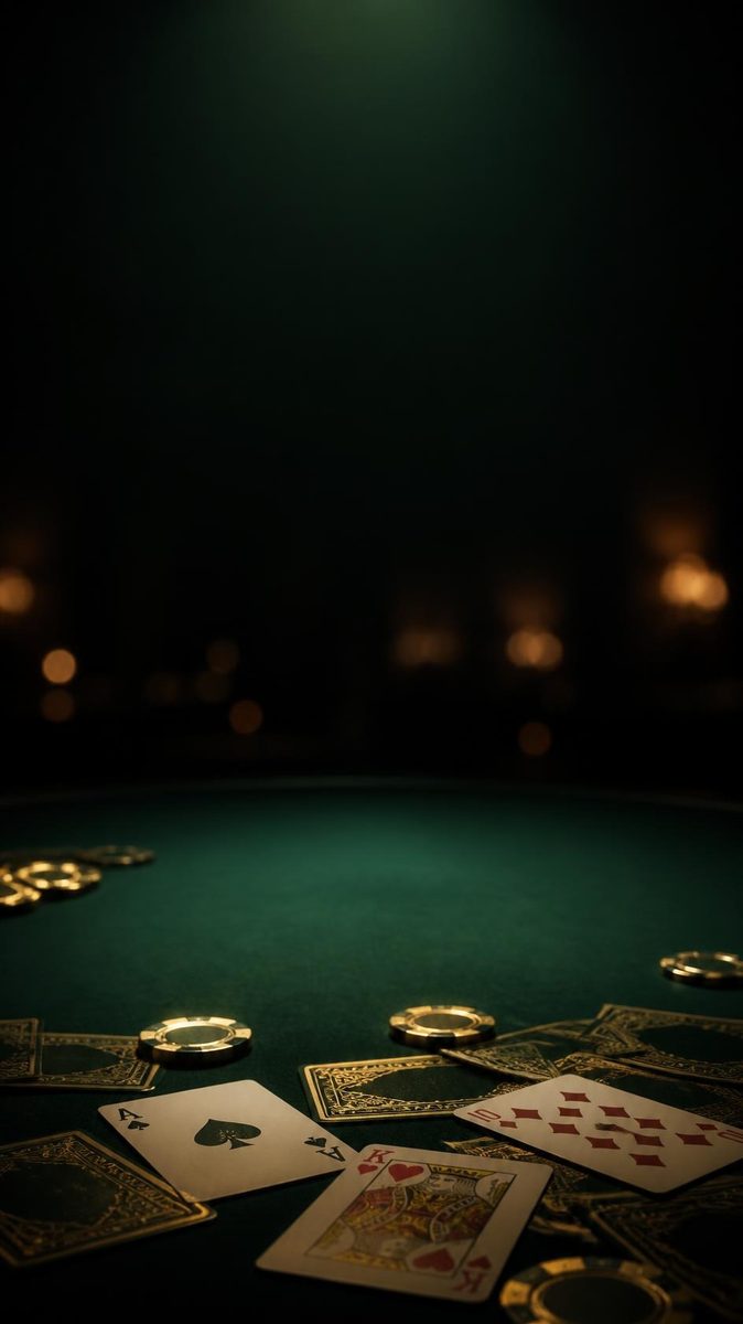 Felt table with cards and gold chips
